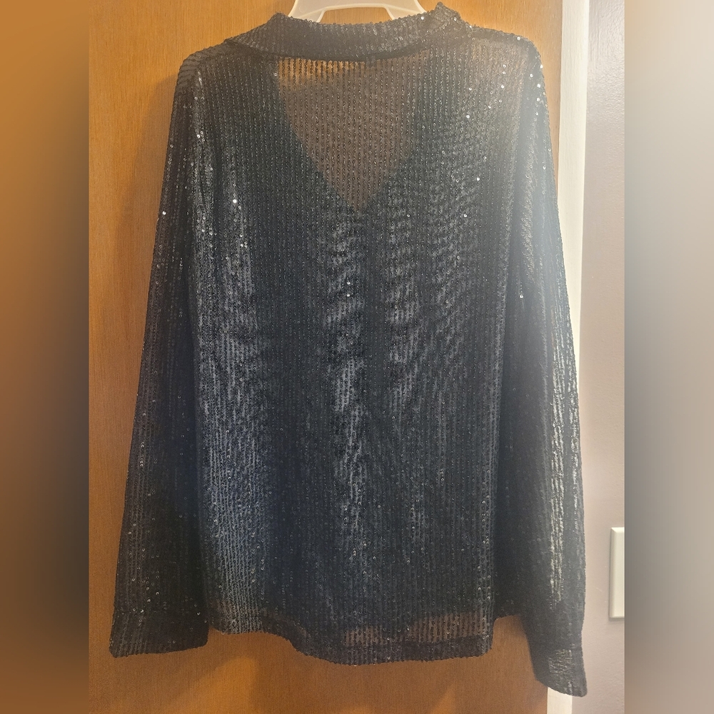 SHEIN Elegant Black Sequin Women's Top EUC - Picture 2 of 3